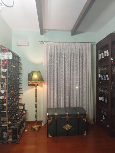 a room with a trunk in front of a window at Green house in Chrisso in Khrisón