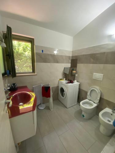 ein Badezimmer mit Toilette, Waschbecken und Waschmaschine in der Unterkunft Villa VAdel Zambrone Marina in Zambrone