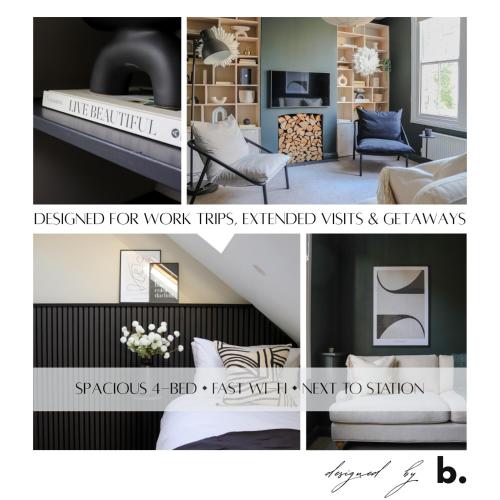 a collage of photos of a living room at Beautiful Oxford Townhouse near City Centre in Oxford