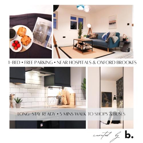 a collage of photos of a living room and dining room at Cozy 1BR in Headington Oxford w off-road Parking in Oxford