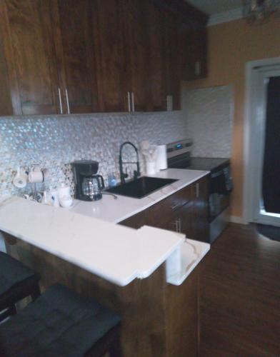 a kitchen with a sink and a counter top at Vacation Haven Cottages in Rolleville