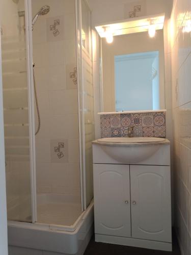une salle de bain avec un lavabo et une douche dans l'établissement Vue imprenable Bassin d'Arcachon, à Arcachon