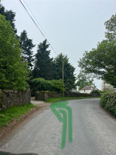 a road with a green number seven painted on it at Mizzle Cottage in Cloghjordan