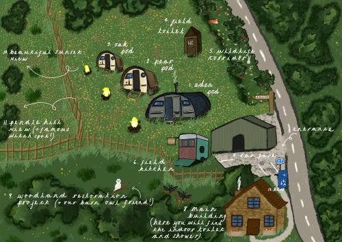 a map of a park with a bunch of houses at Little Middop Farm Camping Pods in Gisburn
