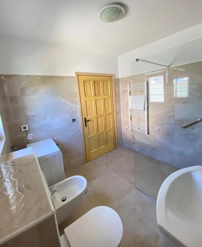 a bathroom with a sink and a toilet and a shower at Holiday Home Linet in Funtana