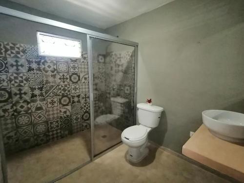 a bathroom with a toilet and a sink at Casa Rafaelita in Mérida