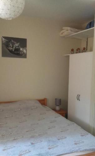 une chambre avec un lit et un tableau au mur dans l'établissement Appart T2 4 lits 1 chambre 6 personnes, à Laveissière