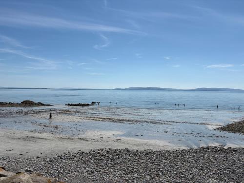 a beach with people swimming in the water at Seaside Garden Sanctuary Apartment in Galway