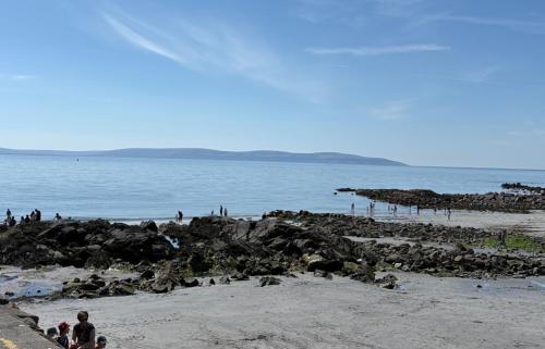 a group of people on a beach near the water at Seaside Garden Sanctuary Apartment in Galway