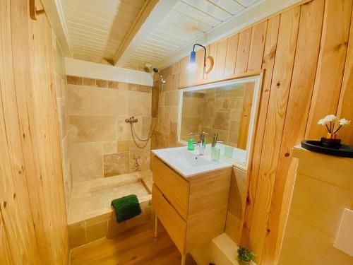 une salle de bain avec un lavabo et une douche dans l'établissement Charmant loft au cœur de Nimes, à Nîmes