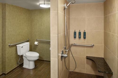 a bathroom with a toilet and a shower stall at DoubleTree by Hilton Akron Fairlawn in Fairlawn