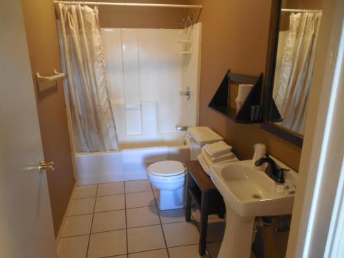 a bathroom with a white toilet and a sink at Ute Motel in Fountain