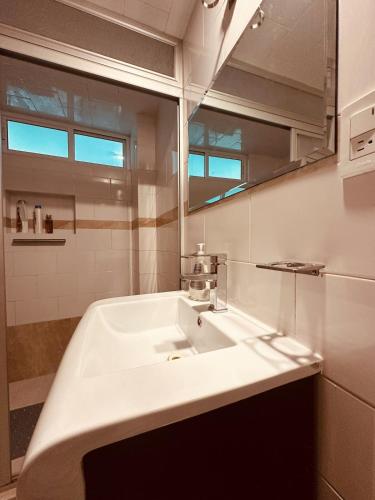 a bathroom with a white sink and a mirror at Loft perfecto para foro sol aeropuerto GNP in Mexico City