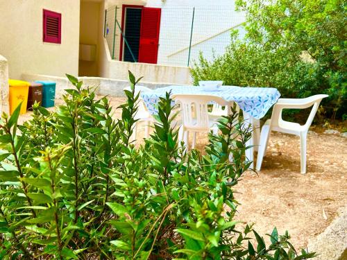a picnic table and a chair in a backyard at Summer Holiday - Torre Vado in Torre Vado