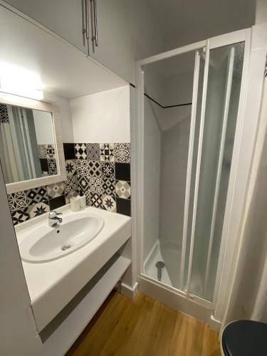 une salle de bain avec un lavabo et une douche dans l'établissement Studio Chill & Sun, à Aytré