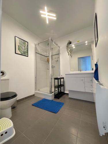 une salle de bain avec une douche, des toilettes et un lavabo dans l'établissement Casa Candela, à Magny-le-Hongre