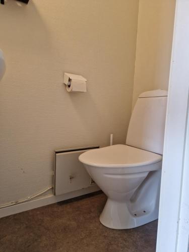 a bathroom with a toilet and a roll of toilet paper at EFS-gården Åsljunga in Åsljunga