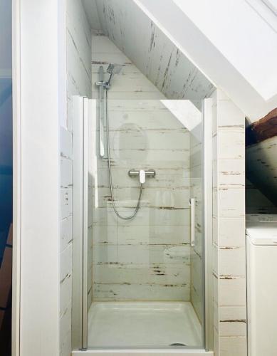 a bathroom with a shower in a room at Casa del Sol in Schwaigern