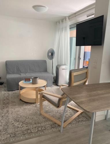 un salon avec un canapé et une table dans l'établissement Apartment sea side, à Antibes