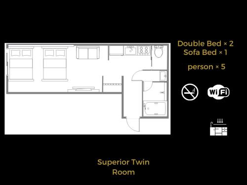 a drawing of a floor plan of a room at 住吉の宿 結び Sumiyoshi No Yado MUSUBI in Fukuoka