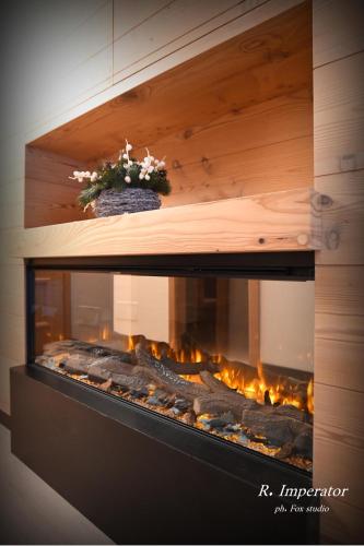 a fireplace in a room with a fire place at Park Residence Imperator in Carisolo