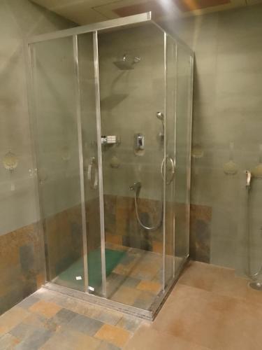 a shower with a glass enclosure in a bathroom at HOTEL HEIGA vns in Shillong