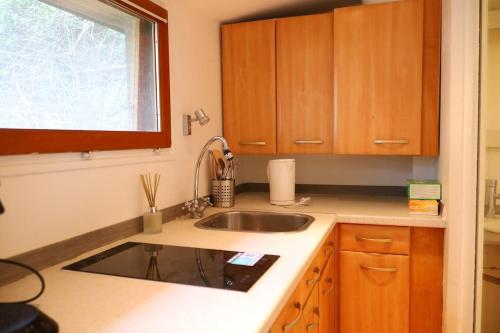 una cucina con un lavandino e una finestra di J home a Villeneuve-le-Roi