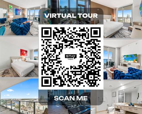 a collage of photos of a hotel room with a virtual tour and a game at Heaven Resort - 2BDR BEACH HOME WITH OCEAN VIEW HOLLYWOOD! in Hollywood