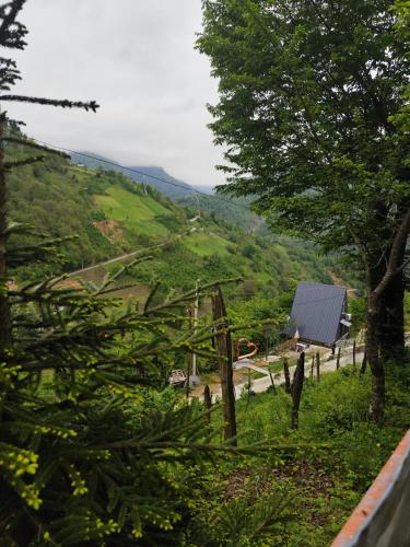a view of a green hillside with a house and trees at Cottege Merisi's Side in Merisi