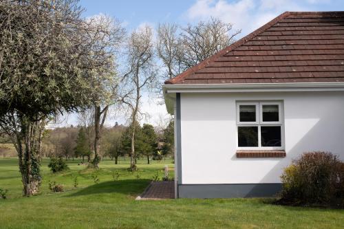 a white house with a window and a yard at Shirley's House in Omagh