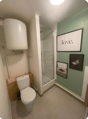 une salle de bain avec toilettes et douche dans l'établissement Au pied du festival, à Avignon