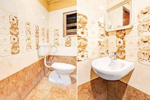 two pictures of a bathroom with a toilet and a sink at Super Collection O NAD Near Airport in Visakhapatnam