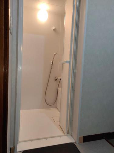 a bathroom with a shower and a toilet at はなおか in Takayama
