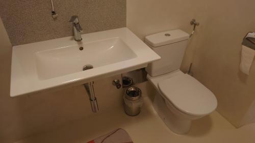 a bathroom with a white sink and a toilet at Hall in Tirol erster Stock Nord in Hall in Tirol
