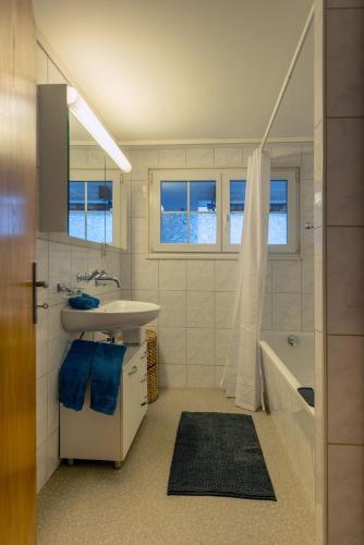 a bathroom with a sink and a tub and a shower at Blattenheimat6 - im traditionellen Appenzeller Haus in Appenzell