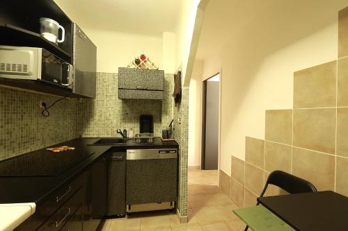 une cuisine avec un évier et une cuisinière four supérieur dans l'établissement AERO Nice, à Nice