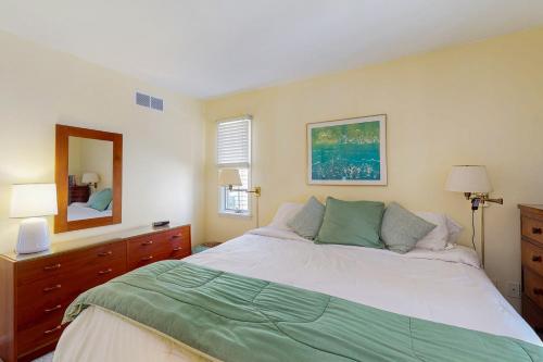 a bedroom with a large bed and a mirror at Town of Bethany Beach --- 417 Lekites Ave in Bethany Beach
