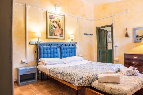 a bedroom with a bed and a blue head board at Fattoria dei Piani srl in Olmedo