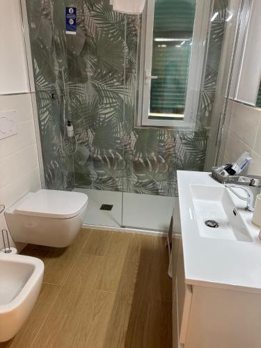a bathroom with a shower and a toilet and a sink at Acqua di Mare in Monterosso al Mare