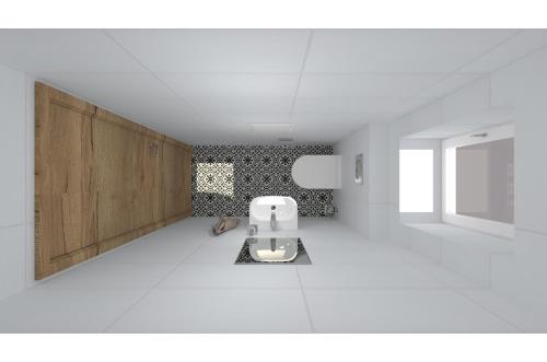 a white room with a chair in the middle at Ela Apartments Farní in Skalná