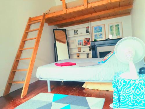 une chambre avec un lit superposé et une échelle dans l'établissement Charming room quiet & bright, à Paris