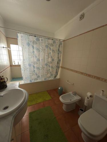 a small bathroom with a toilet and a sink at Refúgio das Alfazemas in Vila Nova de Milfontes