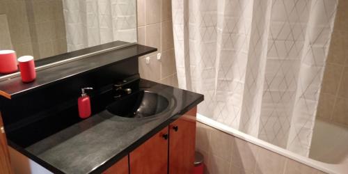 a bathroom with a sink and a shower at Cosy and quiet private place in Central Valais in Savièse
