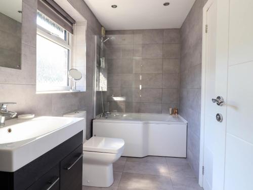 a bathroom with a tub and a toilet and a sink at Dola in Betws-y-coed