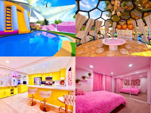 a collage of four pictures of a house with a pool at Casa de Bloom Venue - Your Perfect Event Space in San Diego