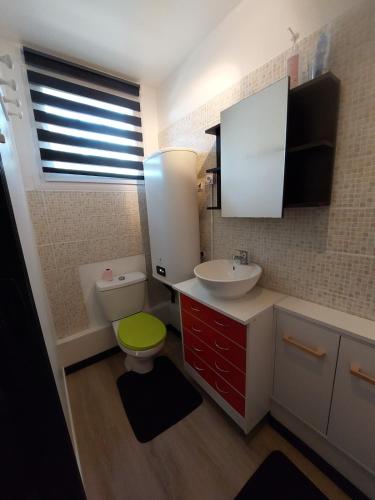 a small bathroom with a toilet and a sink at Love zen et spa in Solliès-Toucas