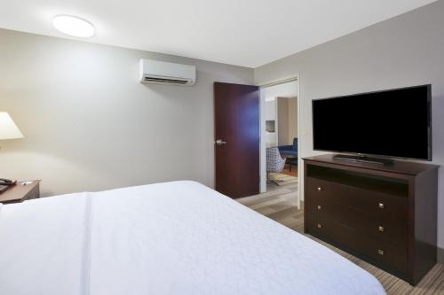 a bedroom with a bed and a flat screen tv at Holiday Inn Express Niles by IHG in Niles