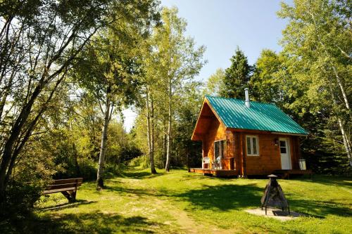 une petite cabane en bois avec un banc dans l'établissement Appartement Gujan-Mestras, à Gujan-Mestras