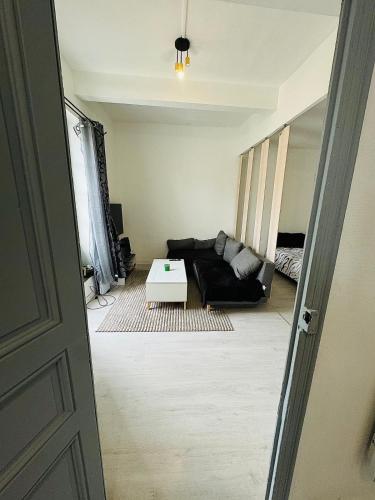 un salon avec un canapé et une table dans l'établissement Charmant T2 tout confort centre ville BEZIERS, à Béziers