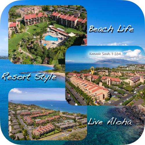a collage of four pictures of a resort at 7-204 - Kama'ole Sands in Wailea